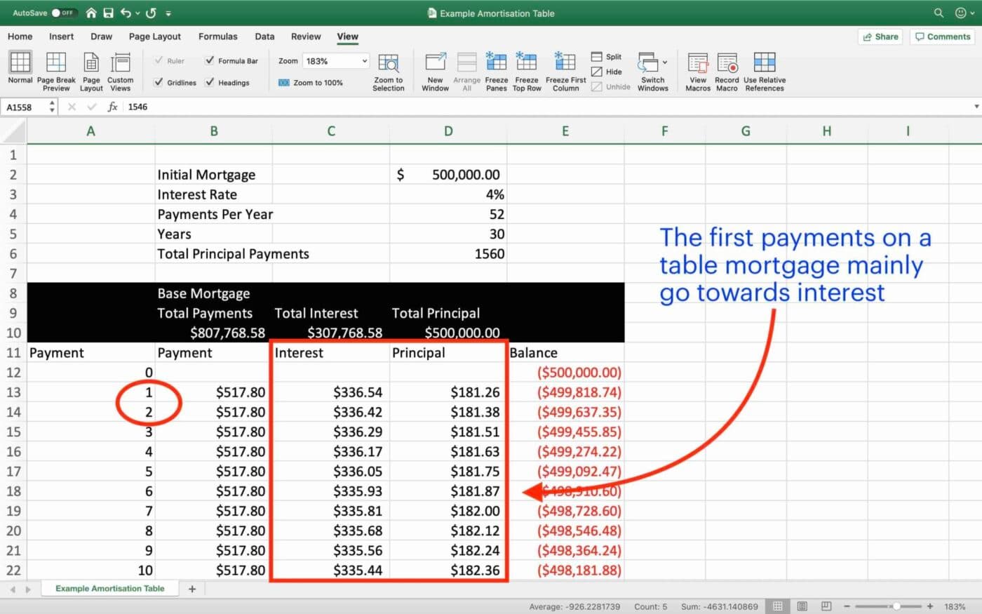 Amortisation Table Calculating the First Payments on a 30 Year Table Mortgage