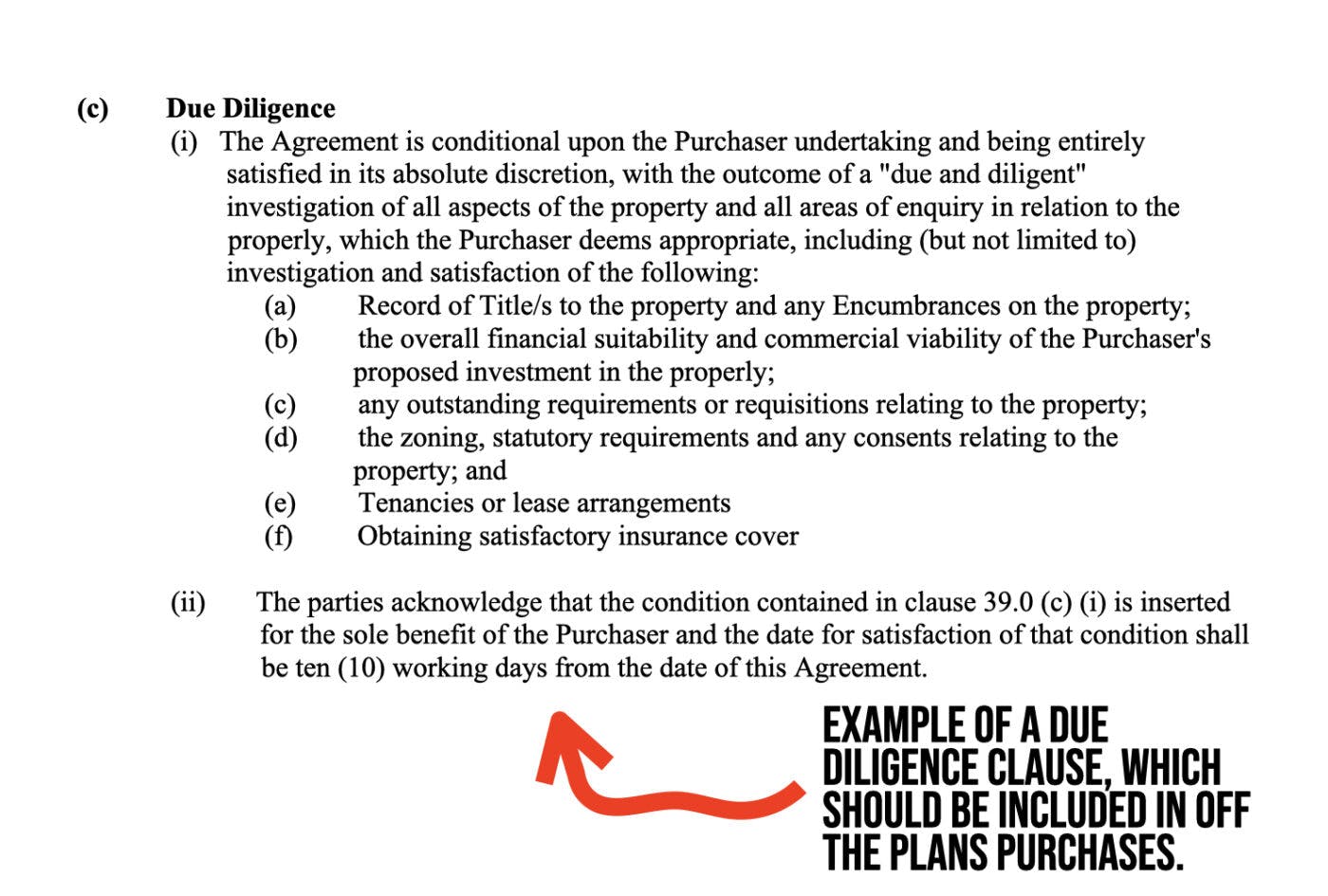 Due Diligence Clauses Example Investment Property