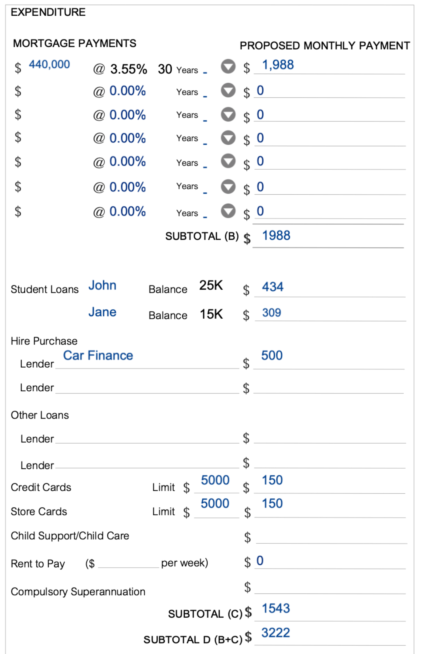 Mortgage Application Example Page 4 Expenses Details 1