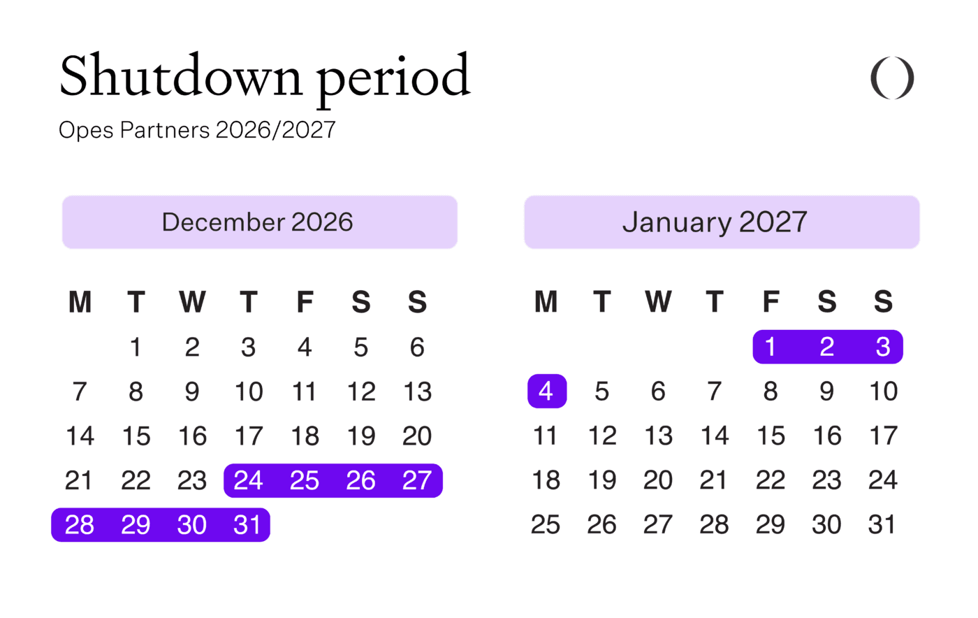 Shutdown calendar 2026 27 1