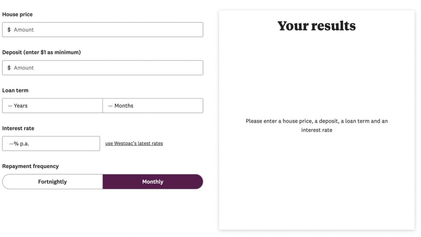 Westpac mortgage calculator