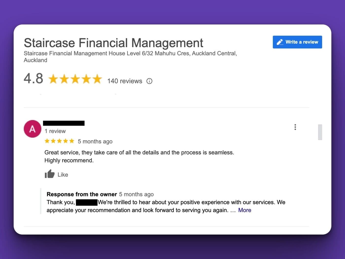 Positive reviews of staircase